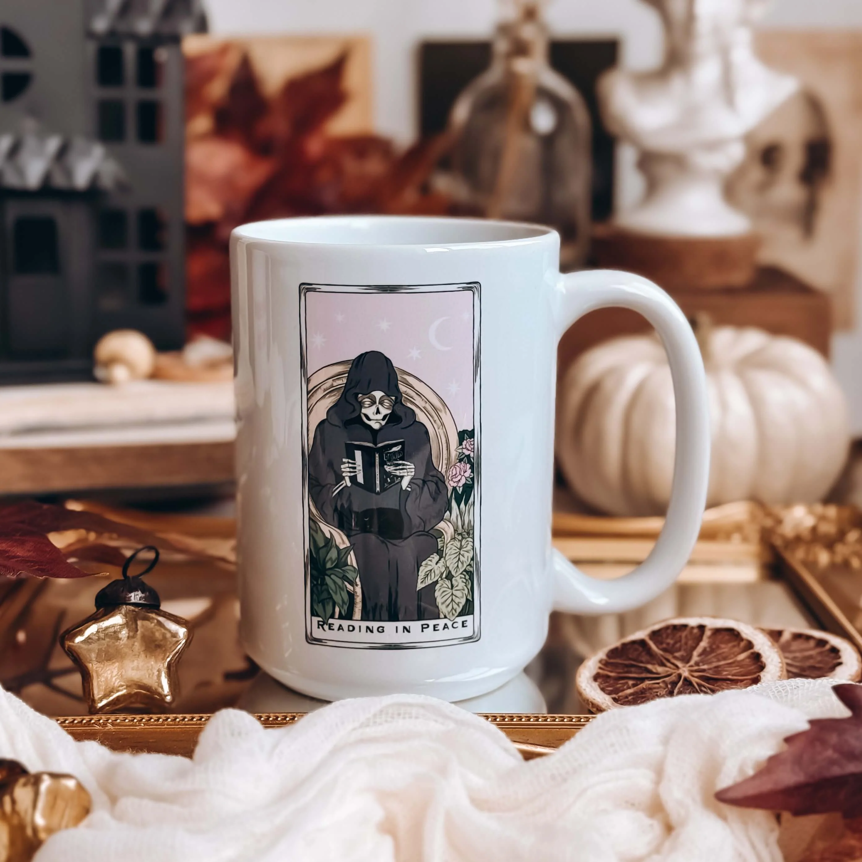 Reading in Peace Death Mug